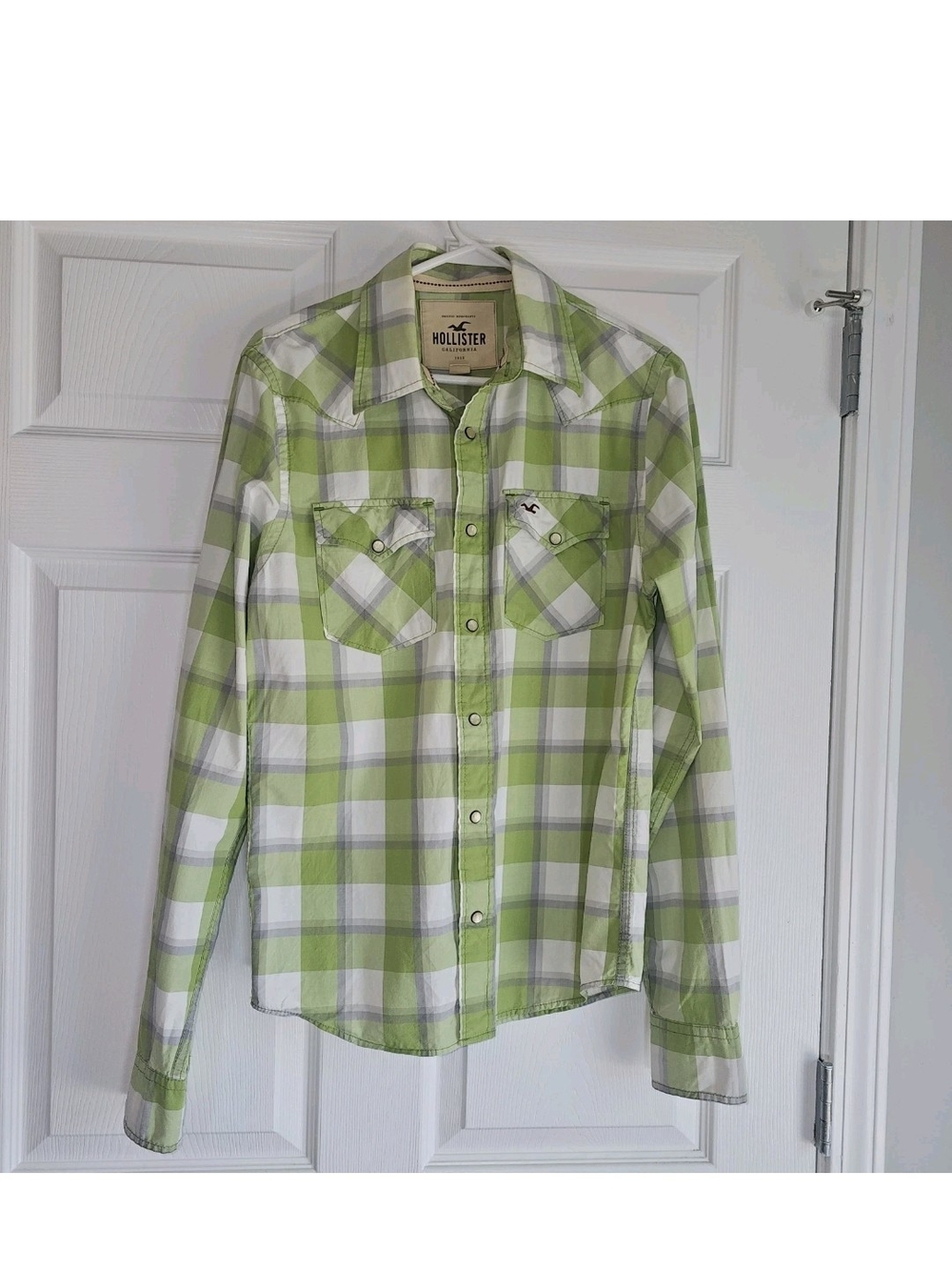 Vintage Hollister Mens Plaid Western Pearl Snap Shirt Long Sleeve Cotton Size S